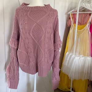 Pink Lily sweater, pink, size large, fringe